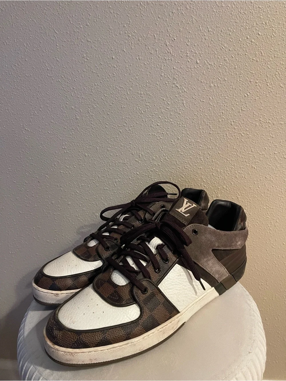 Louis Vuitton Brown, White & Gray Low-Top Sneakers
